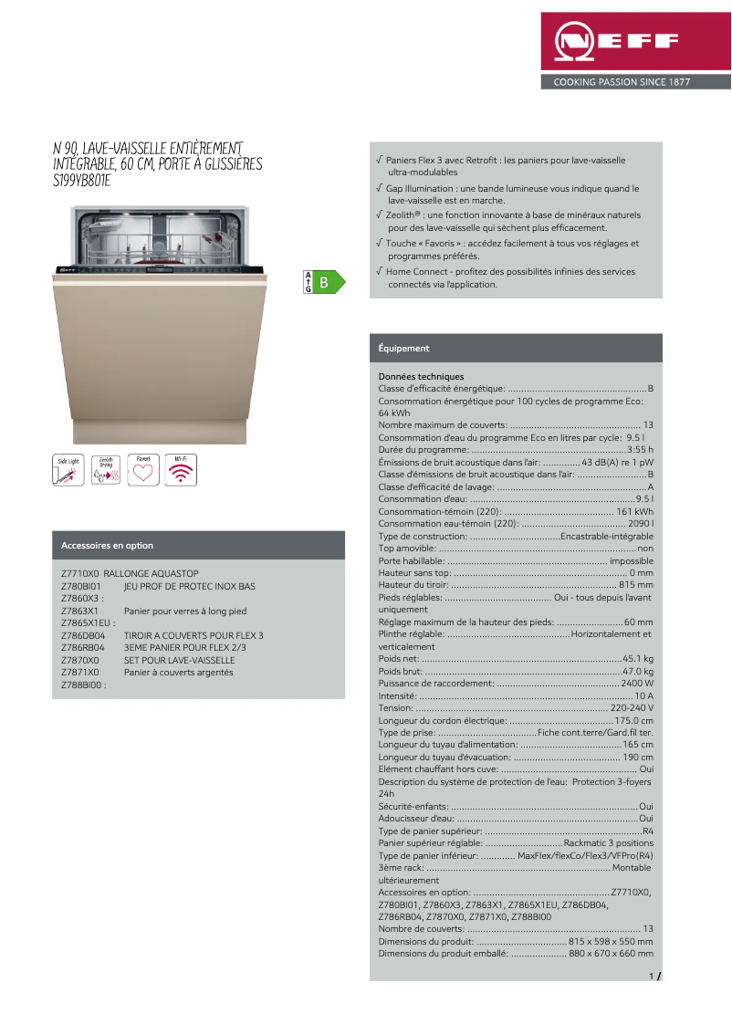 Page n°1 - Fiche technique Neff S199YB801E