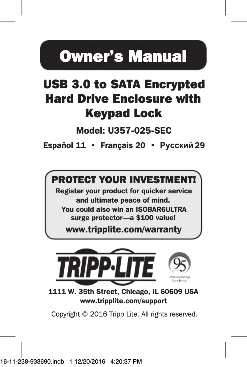 Image de la première page du manuel de l'appareil U357-025-SEC