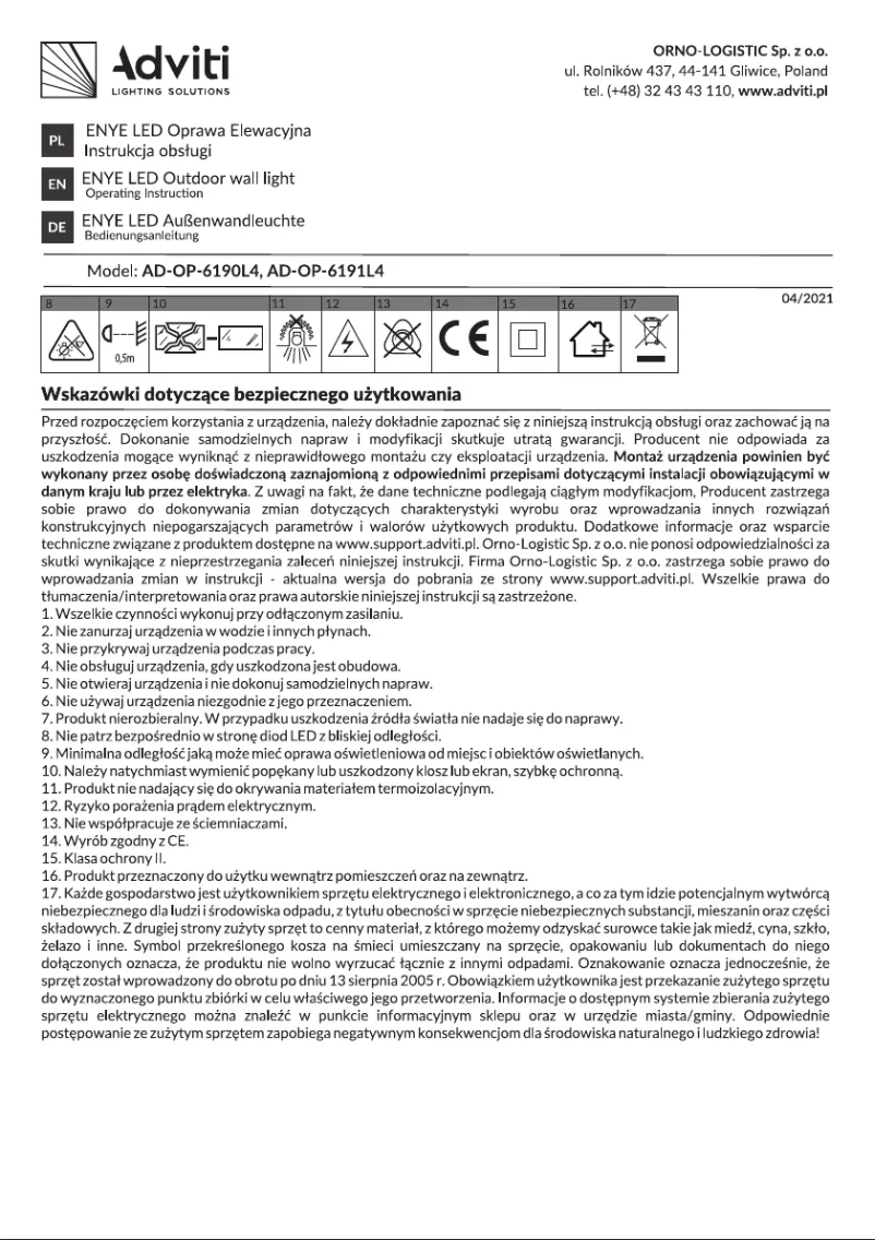 Image de la première page du manuel de l'appareil AD-OP-6191L4