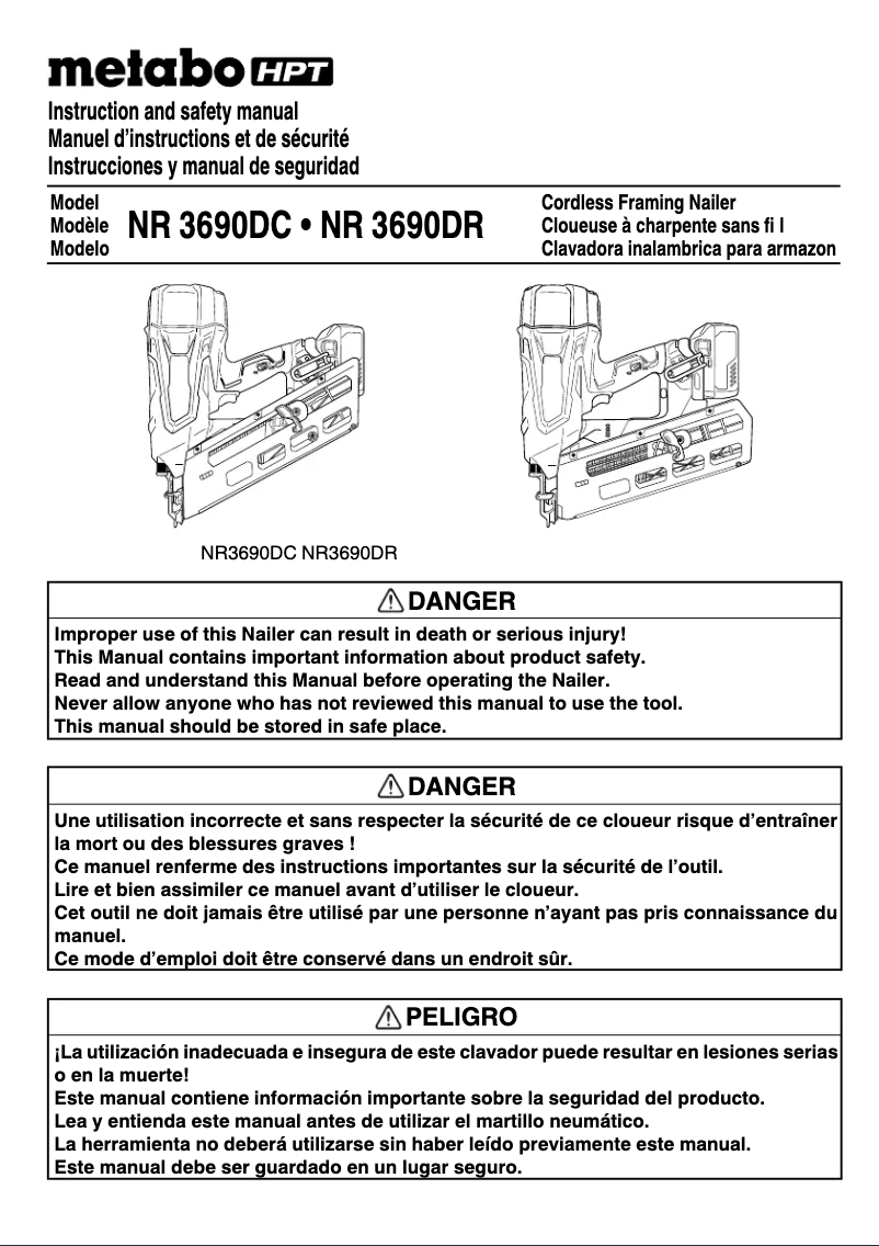 Page 1 de la notice Manuel utilisateur HiKOKI NR3690DC