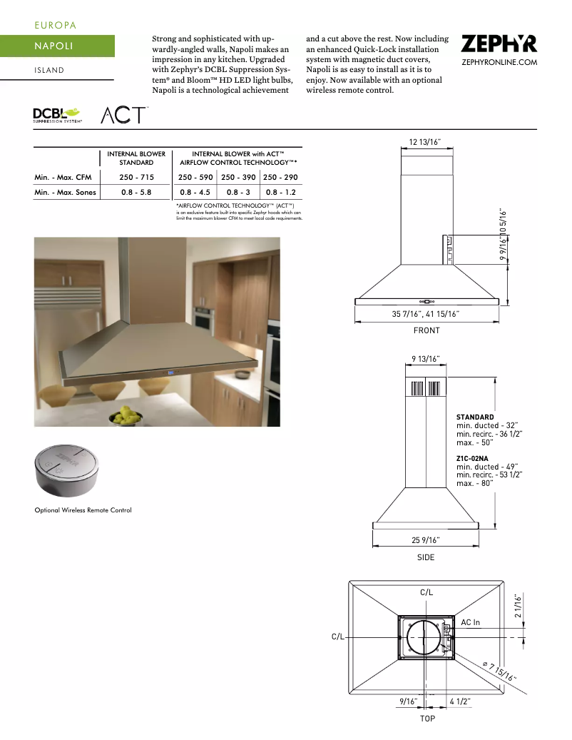 Page 1 de la notice Manuel utilisateur Zephyr ZNAE42CS
