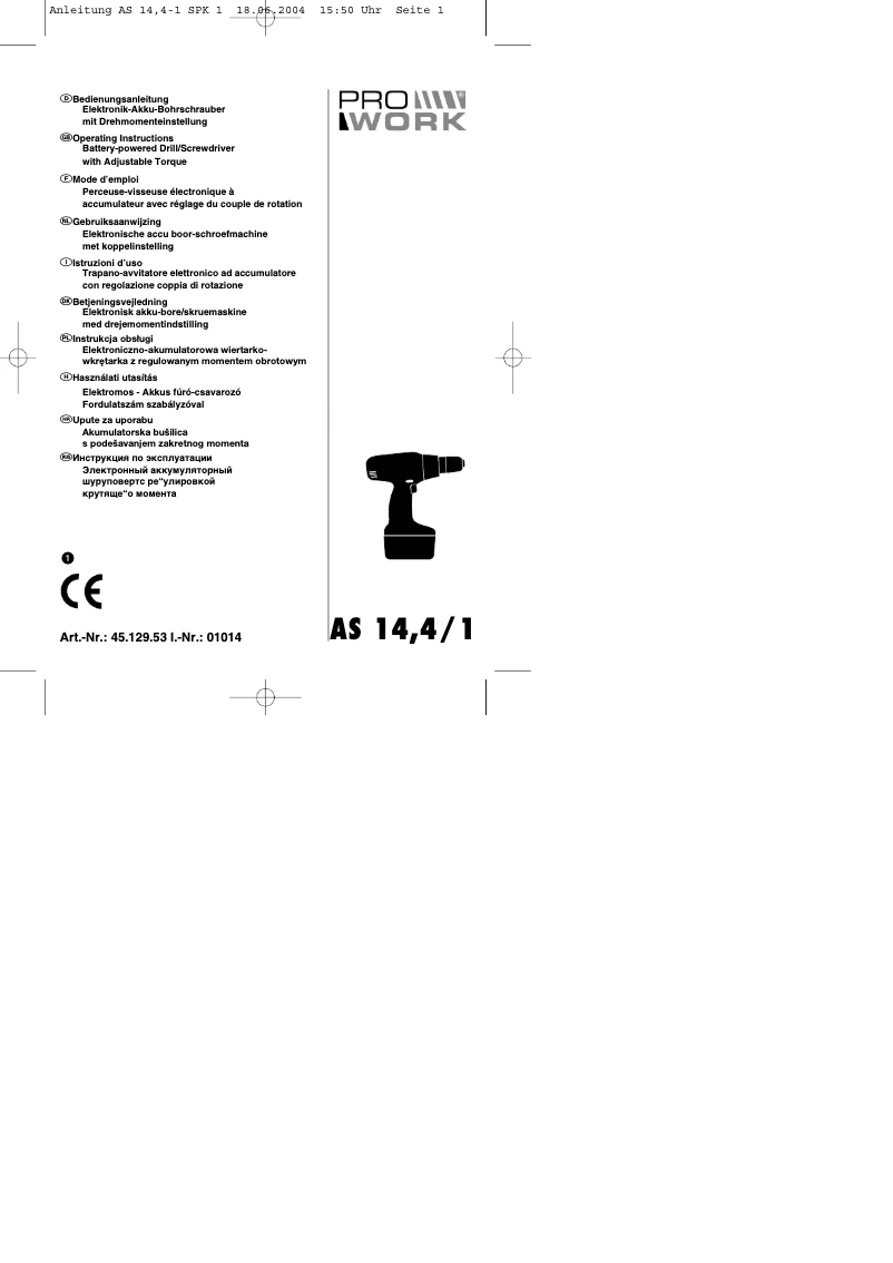 Page n°1 - Manuel utilisateur Prowork AS 14,4/1