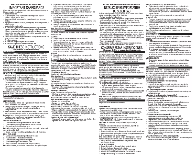 Page 1 de la notice Manuel utilisateur Juiceman JCJ4000