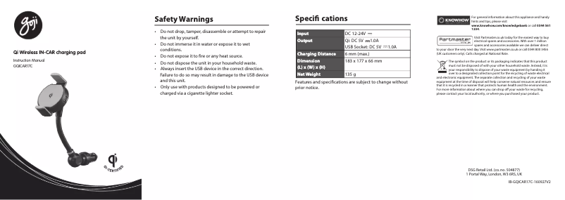 Image de la première page du manuel de l'appareil GQICAR17C