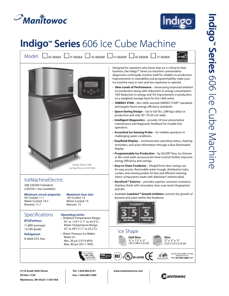 Page n°1 - Fiche technique Manitowoc IY-0606A