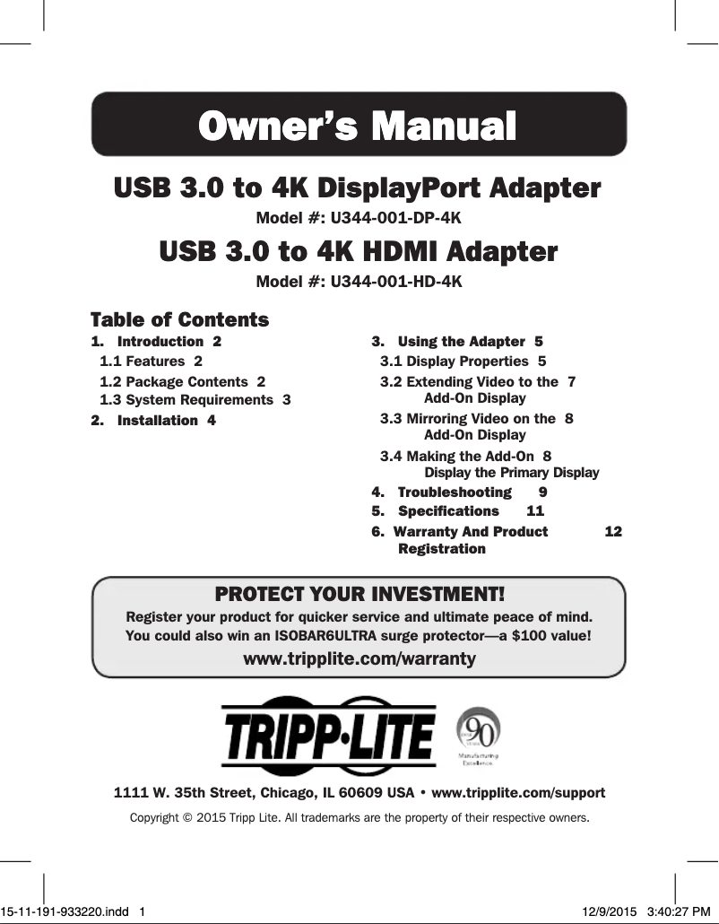 Image de la première page du manuel de l'appareil U344-001-DP-4K