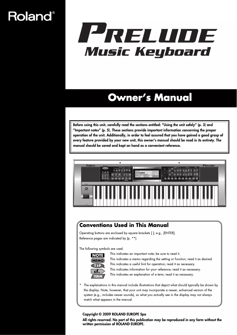 Page n°1 - Manuel utilisateur Roland Prelude