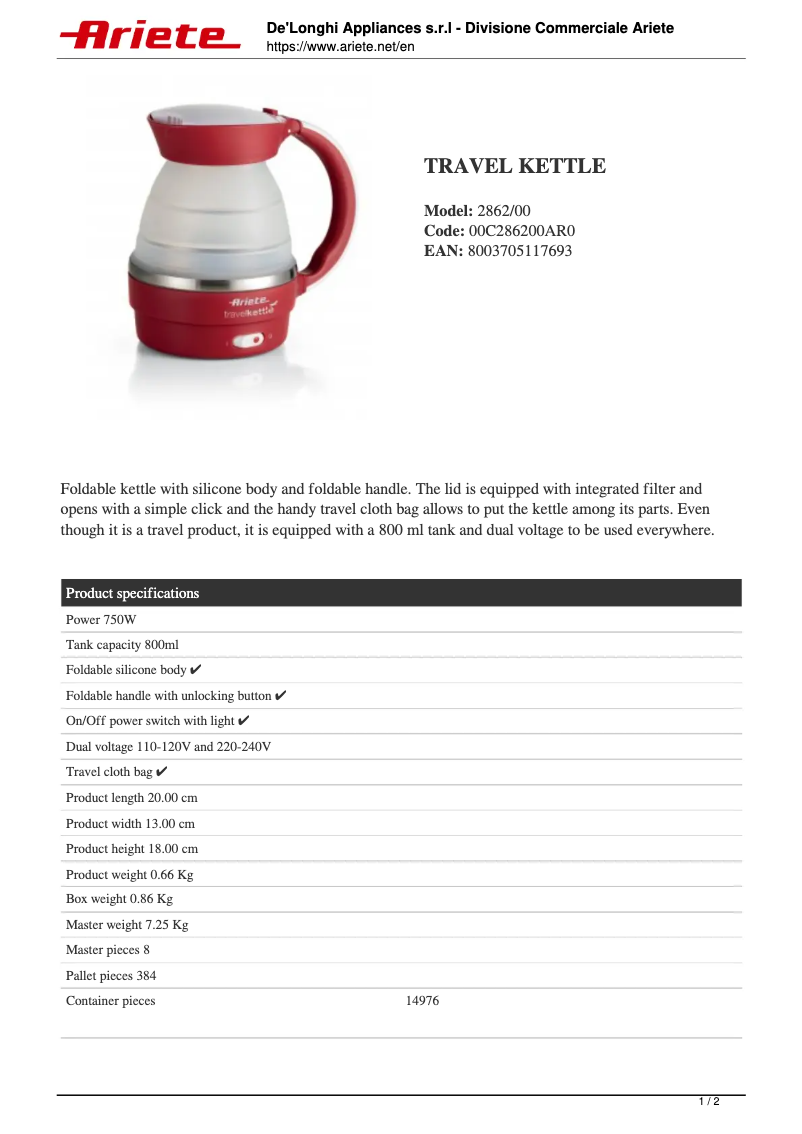 Page n°1 - Manuel utilisateur Ariete 2862