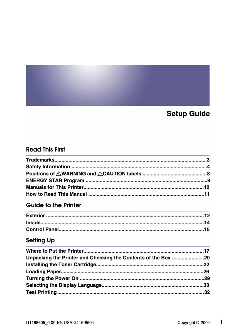 Image de la première page du manuel de l'appareil Aficio AP610N