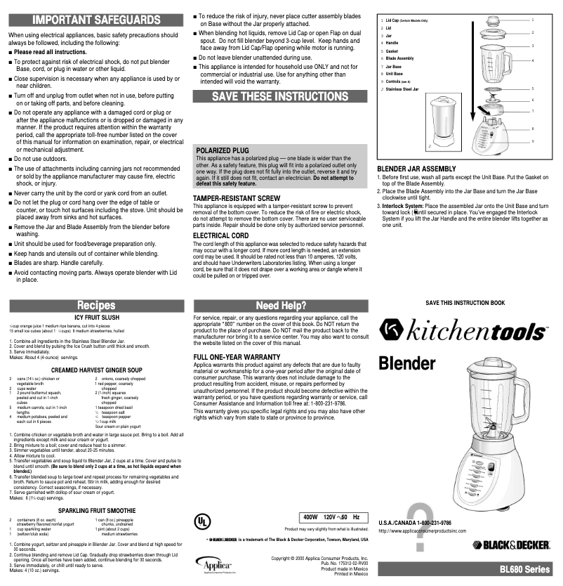 Page n°1 - Manuel utilisateur Black & Decker BL680
