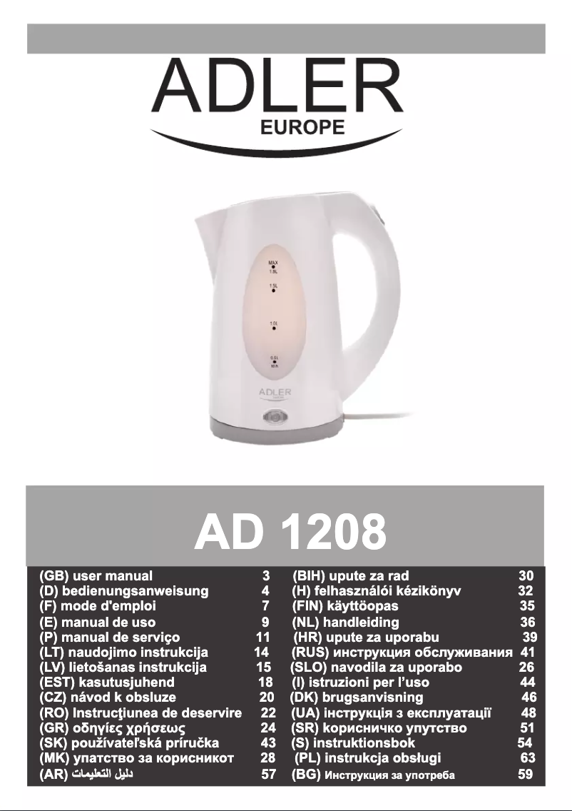 Page 1 de la notice Manuel utilisateur Adler AD 1208
