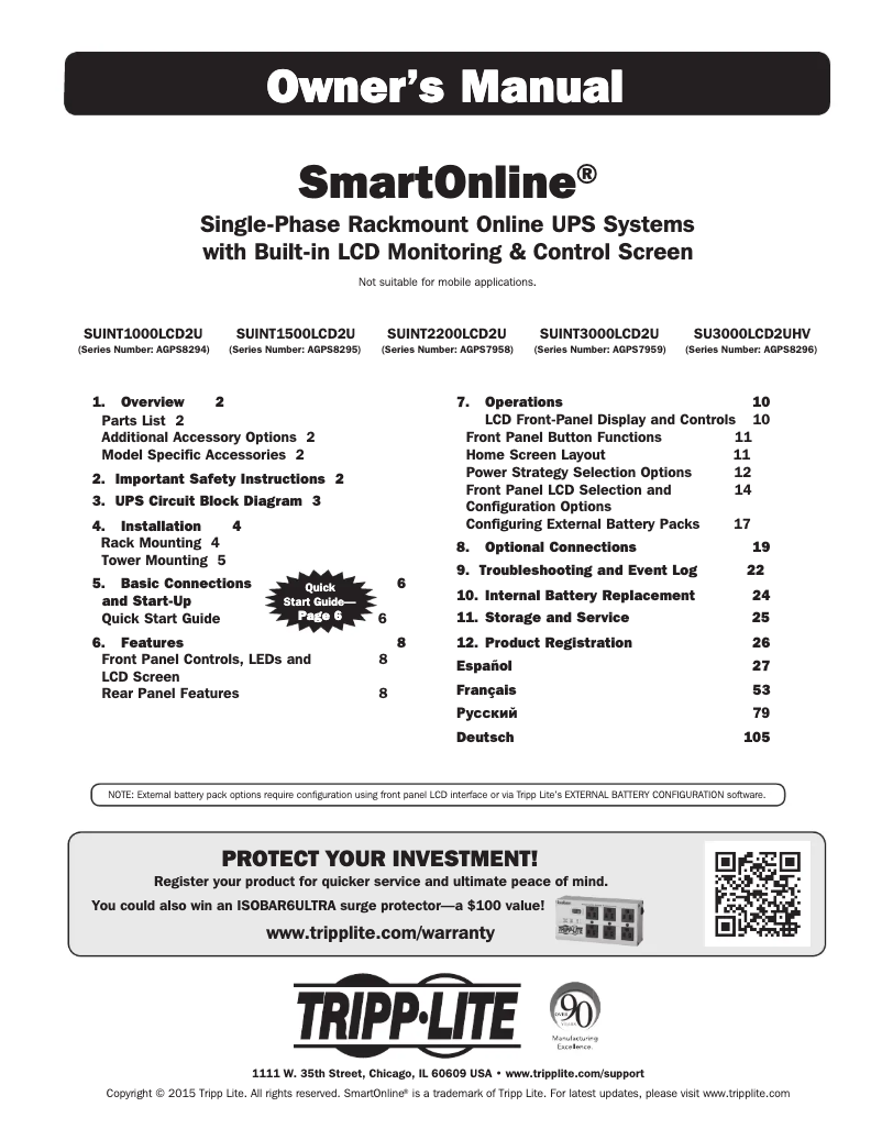 Page n°1 - Manuel utilisateur Tripp Lite SmartOnline SU3000LCD2UHV