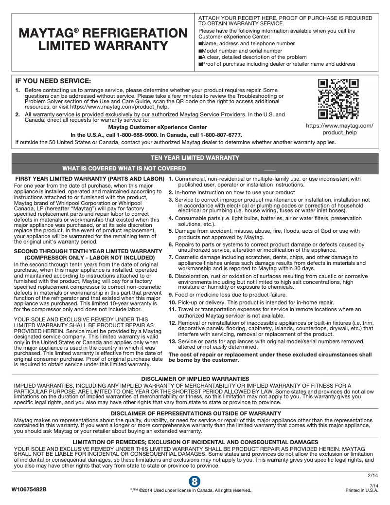Page n°1 - Mode d'emploi Maytag MZC3122F