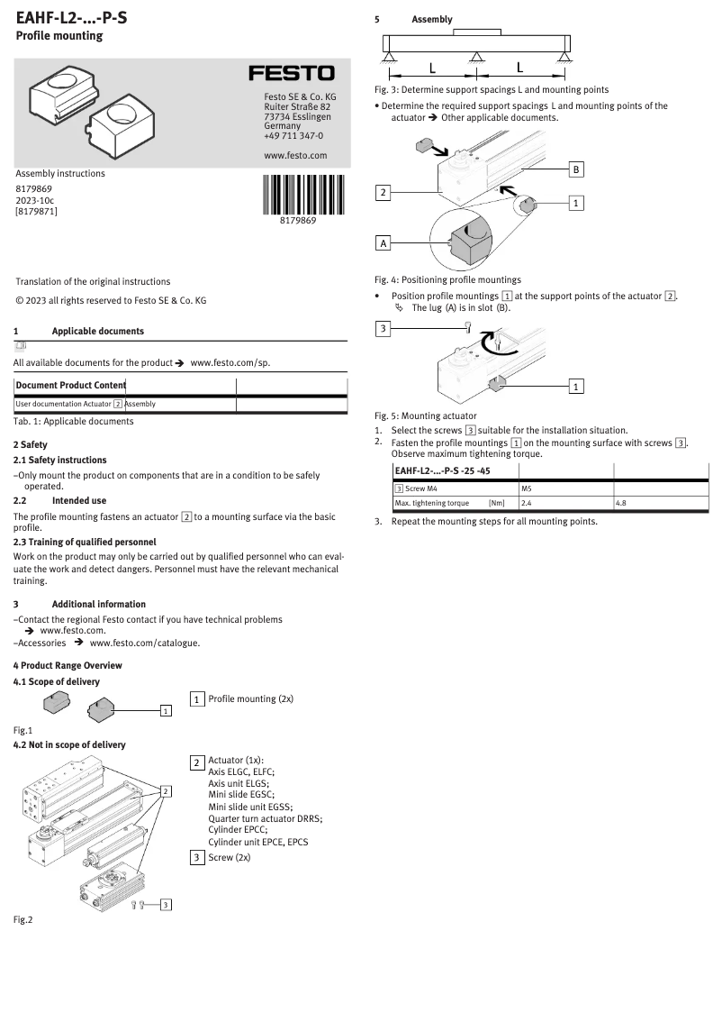 Page 1 de la notice Manuel utilisateur Festo EAHF-L2-45-P-S