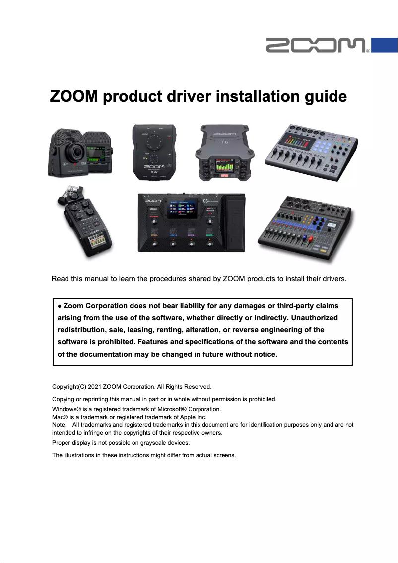 Page n°1 - Guide d'installation Zoom V6