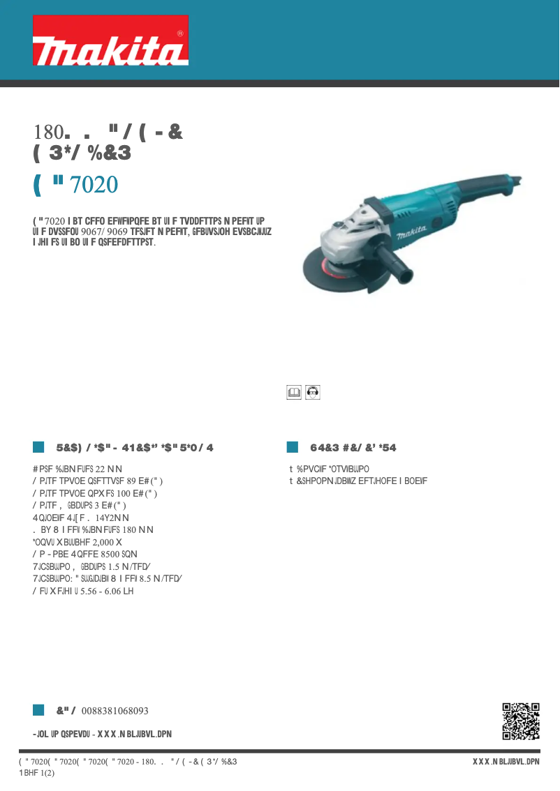 Page 1 de la notice Fiche technique Makita GA7020