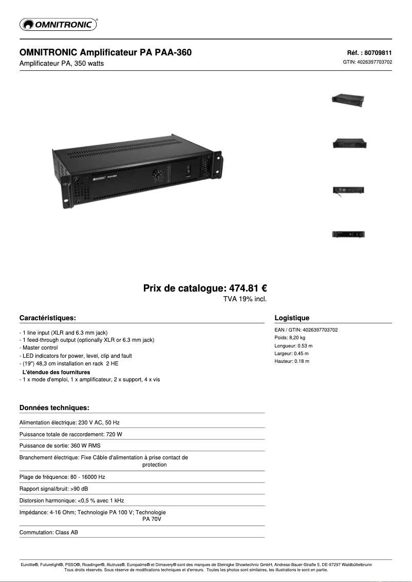 Page n°1 - Fiche technique Omnitronic PAA-360