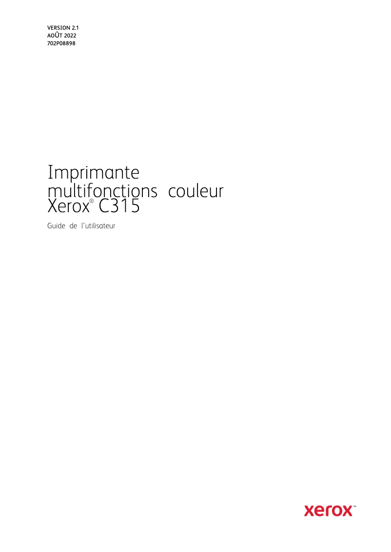 Page 1 de la notice Manuel utilisateur Xerox C315I