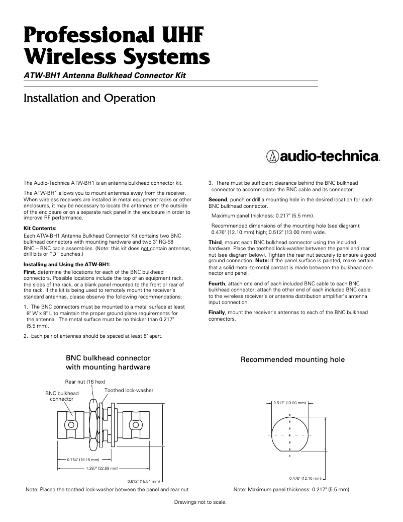 Page 1 de la notice Manuel utilisateur Audio-Technica ATW-BH1