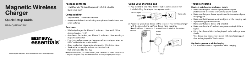 Image de la première page du manuel de l'appareil BE-MQM10W22W