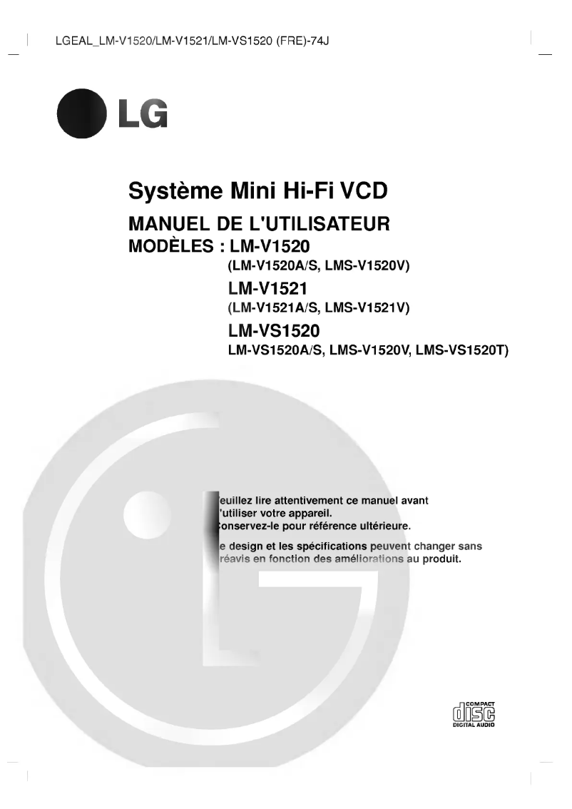 Page 1 de la notice Manuel utilisateur LG LM-V1520A