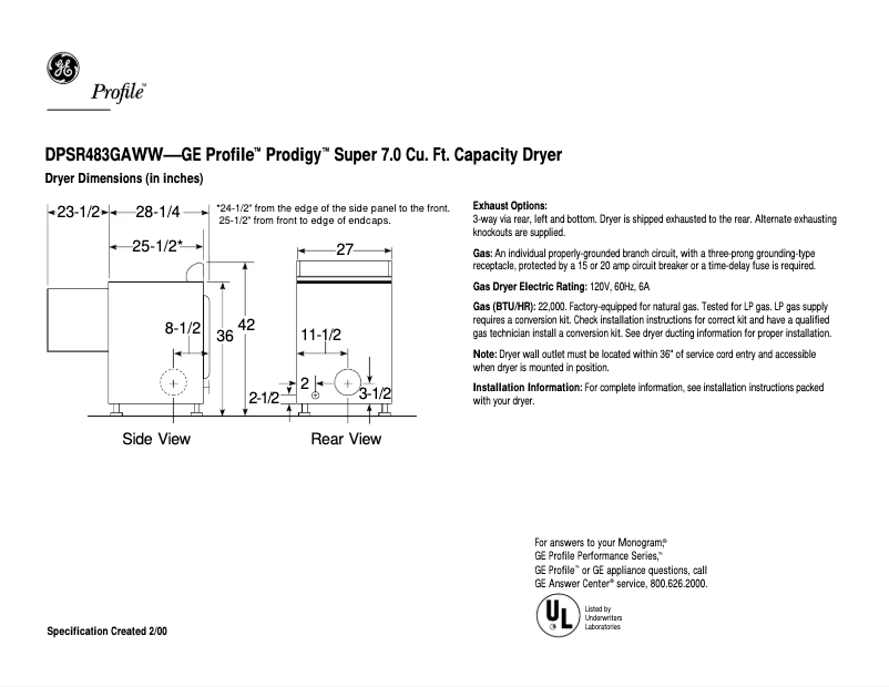 Image de la première page du manuel de l'appareil Profile Prodigy DPSR483GAWW
