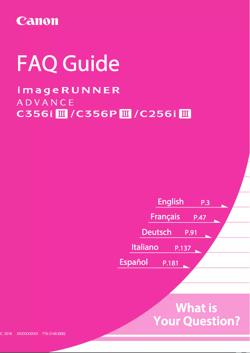 Page 1 de la notice FAQ Canon imageRUNNER ADVANCE C356P III