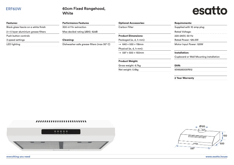 Page n°1 - Fiche technique Esatto ERF60W