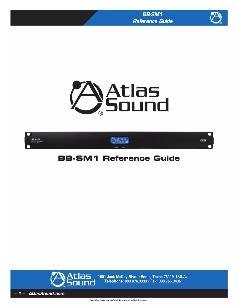 Page 1 de la notice Manuel utilisateur Atlas Sound BlueBridge BB-SM1