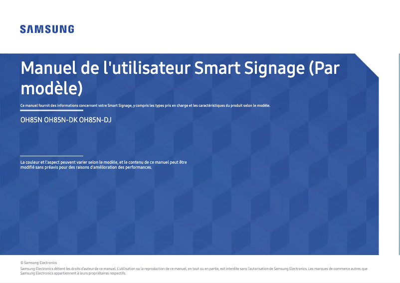 Page 1 de la notice Manuel utilisateur Samsung OH85N-S