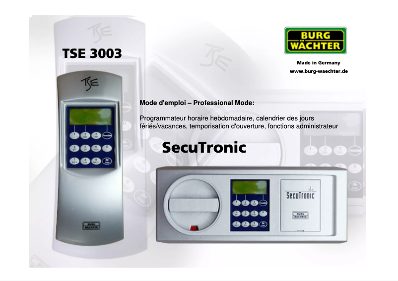 Imagen de la primera página del manual del dispositivo TSE 3003 Secutronic