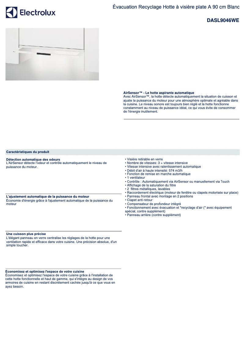 Page n°1 - Fiche technique Electrolux DASL9046WE
