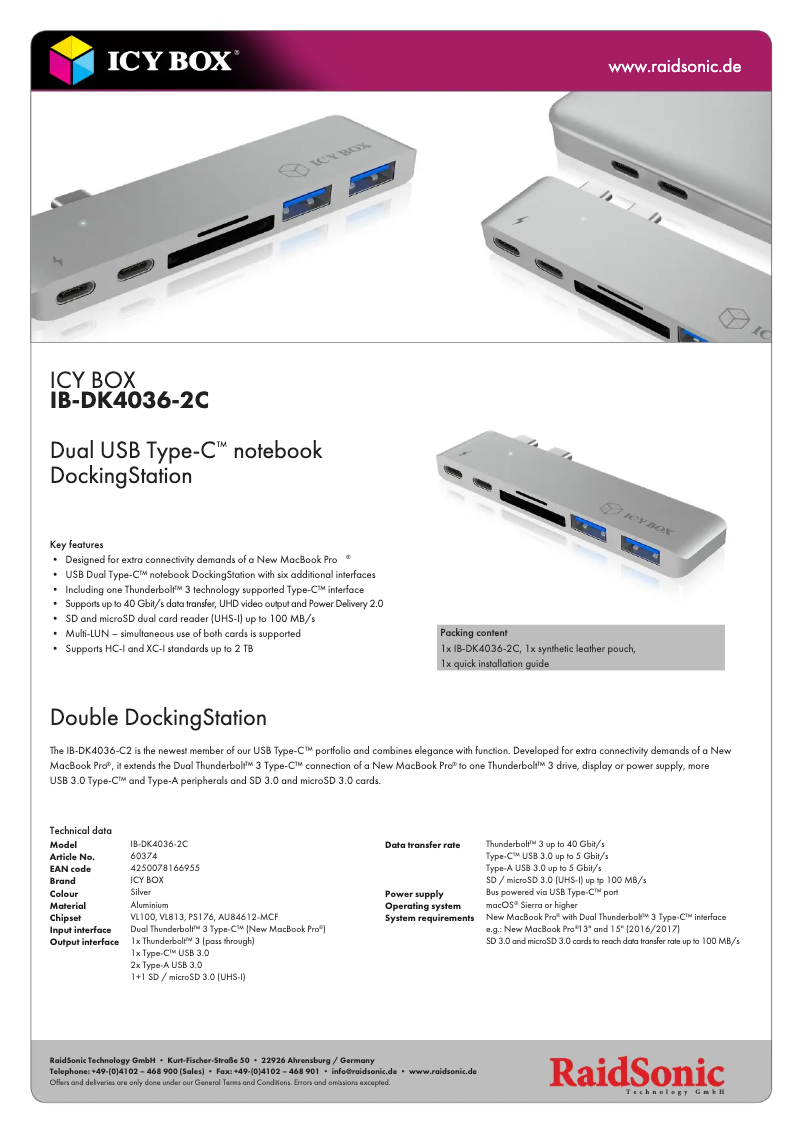 Página 1 del manual Ficha técnica Icy Box IB-DK4036-2C