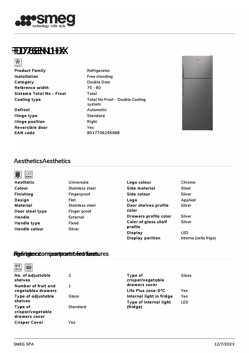 Page n°1 - Fiche technique Smeg FD76EN1HX