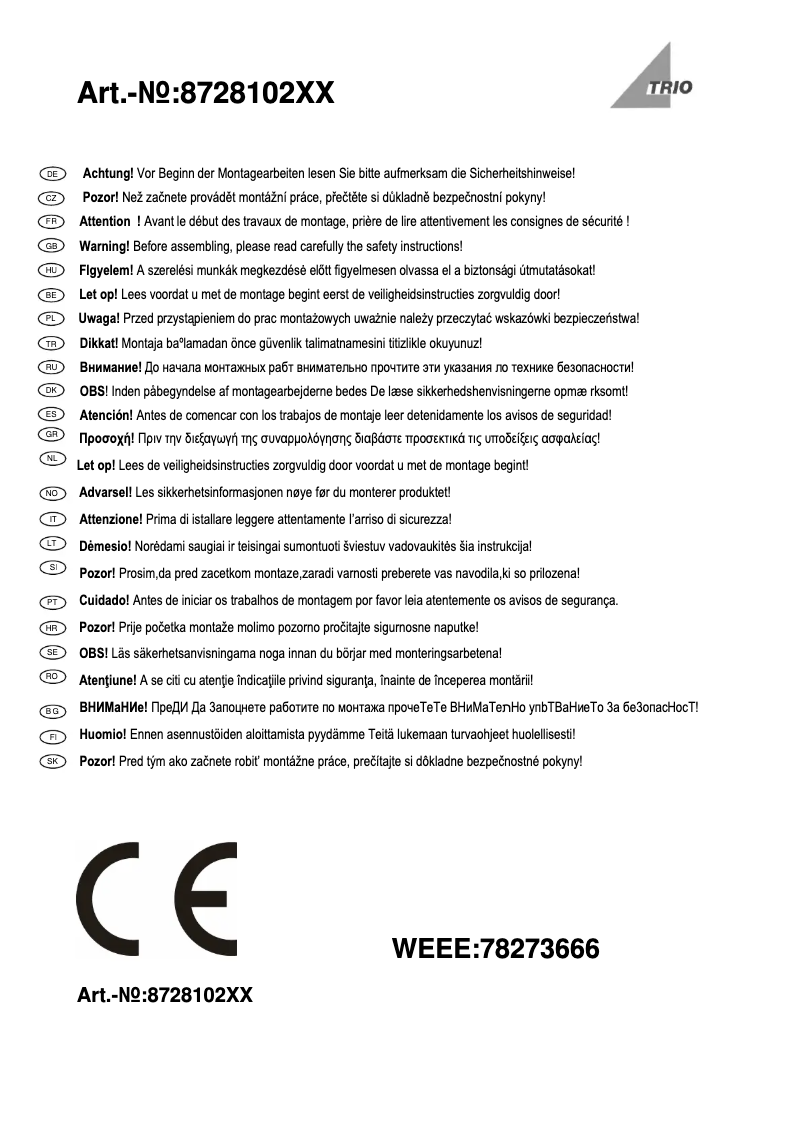 Page n°1 - Manuel utilisateur Trio Lighting Bolou 872810201