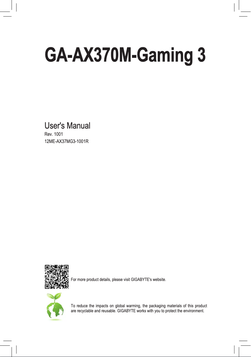 Page 1 de la notice Manuel utilisateur Gigabyte GA-AX370M-Gaming 3