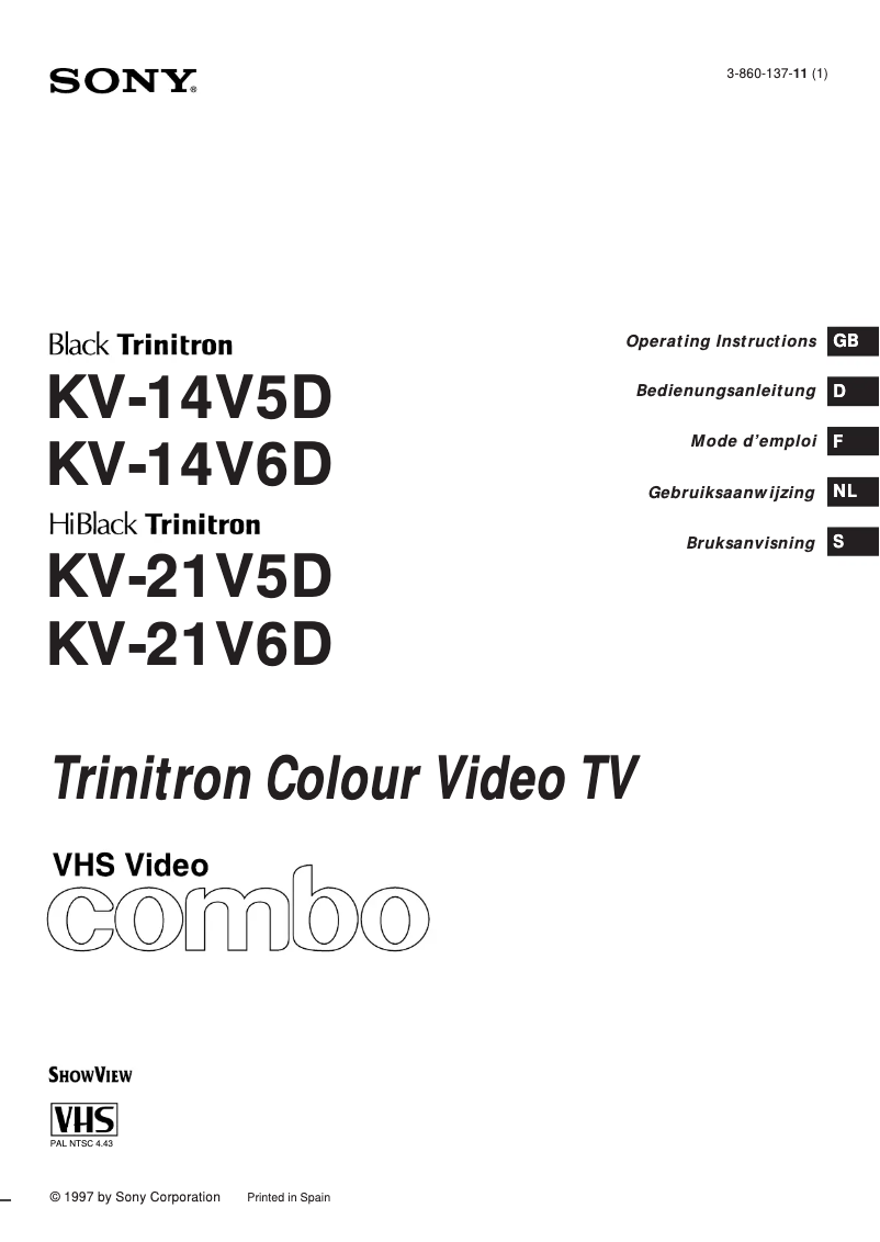 Page 1 de la notice Manuel utilisateur Sony KV-14V5D