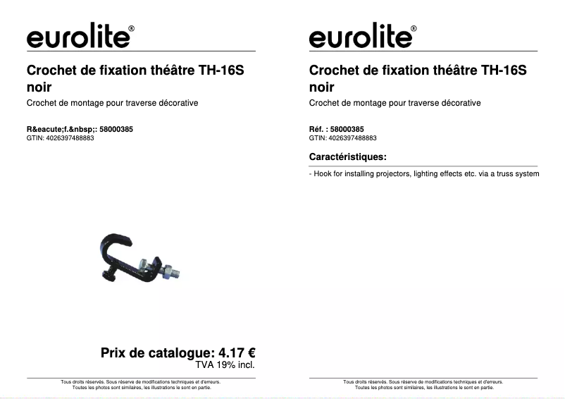Page n°1 - Fiche technique Eurolite TH-16S