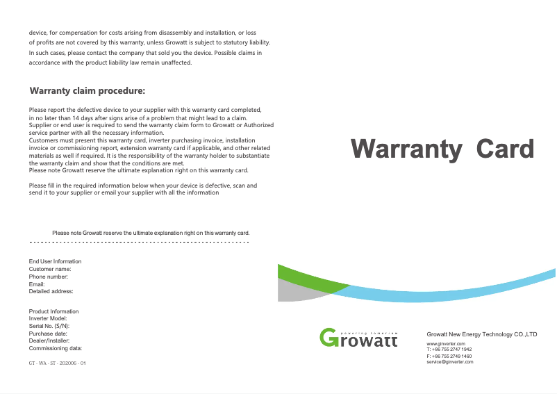 Page n°1 - Guide d'installation Growatt MIC 2500TL-X