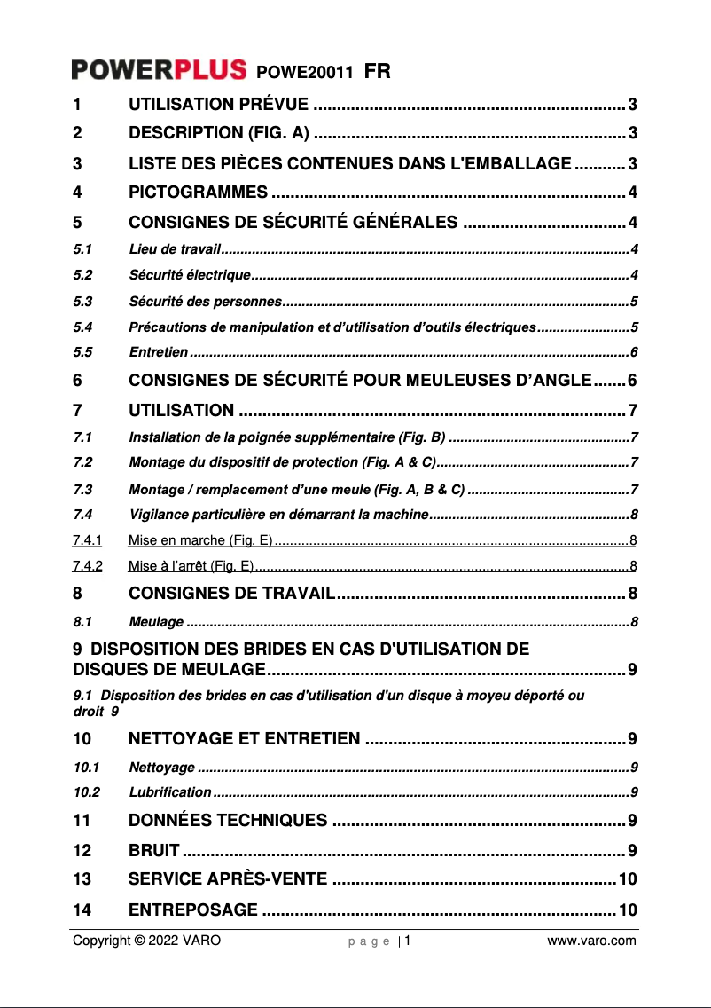 Page n°1 - Manuel utilisateur PowerPlus POWE20011