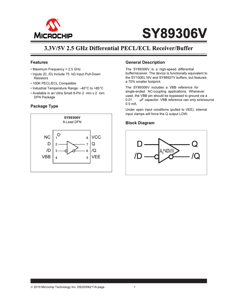 Page 1 de la notice Manuel utilisateur Microchip SY89306V