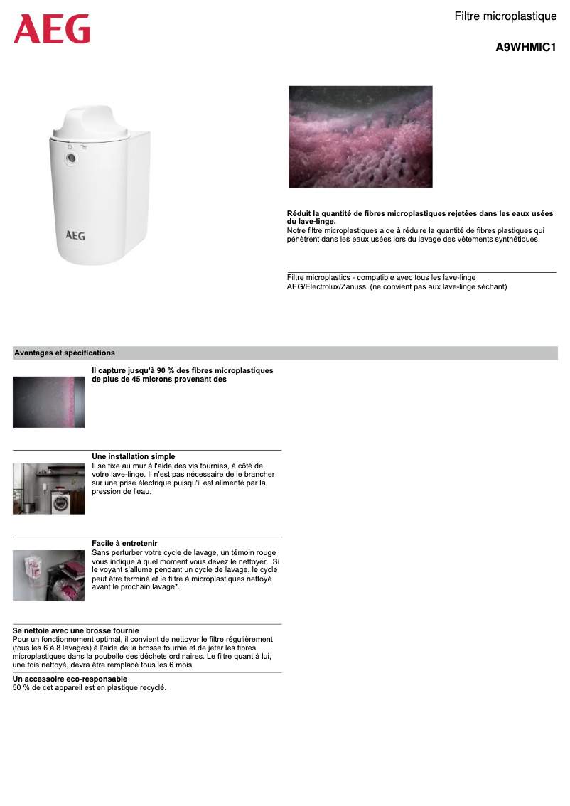 Page n°1 - Fiche technique AEG A9WHMIC1