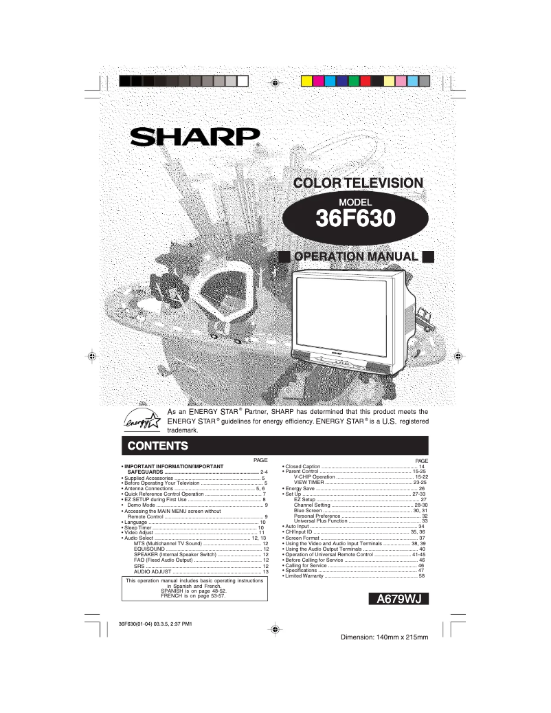 Page n°1 - Manuel utilisateur Sharp 36F630