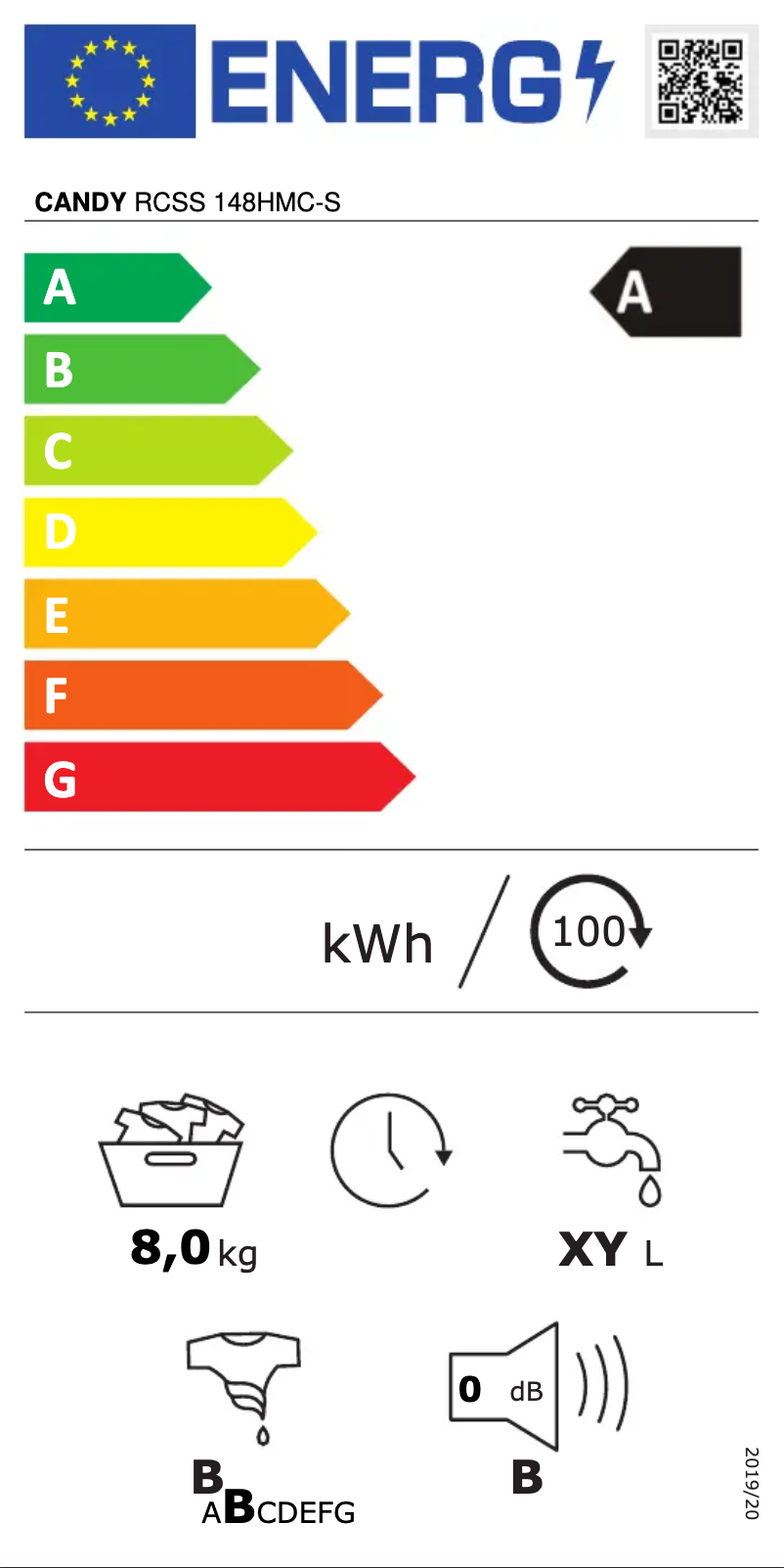Page 1 de la notice Label énergétique Candy RCSS 148HMC-S