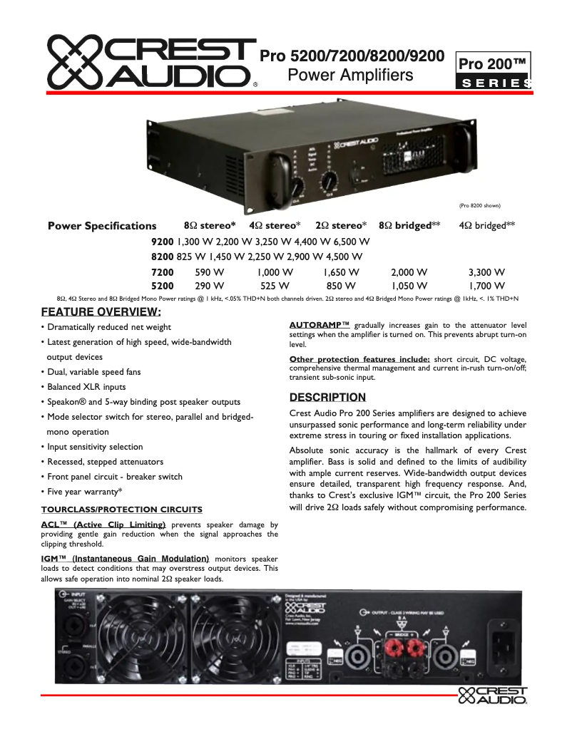 Page n°1 - Fiche technique Crest Audio Pro 8200