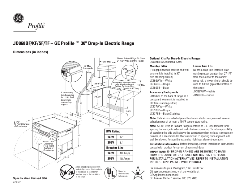 Page n°1 - Fiche technique GE Profile JD968SFSS