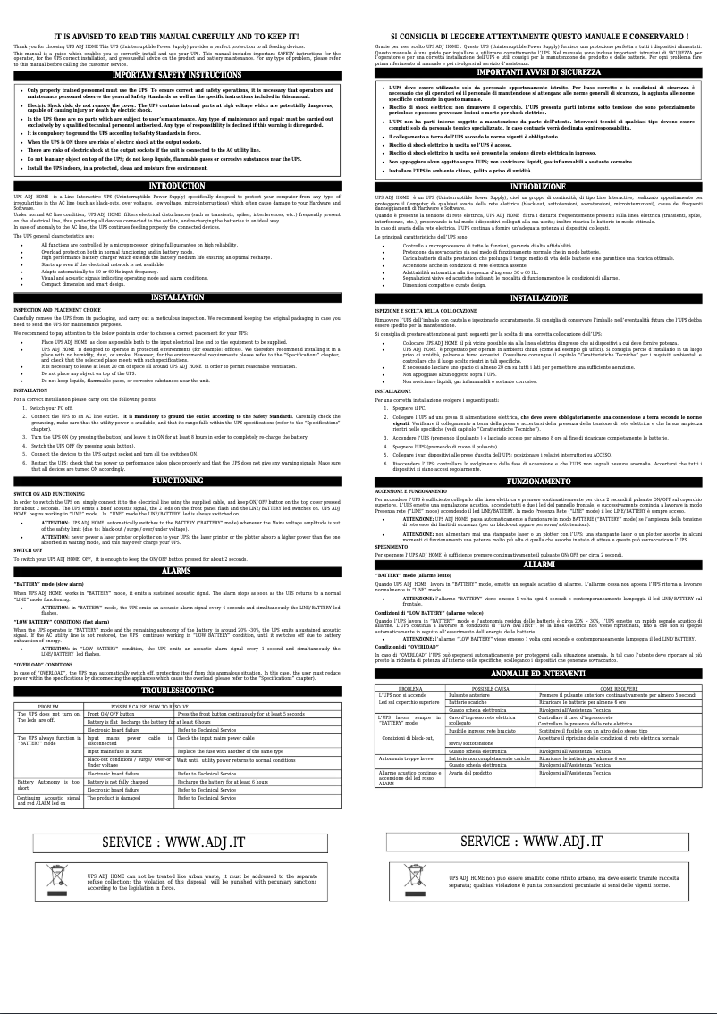 Page n°1 - Manuel utilisateur Adj 650-00482
