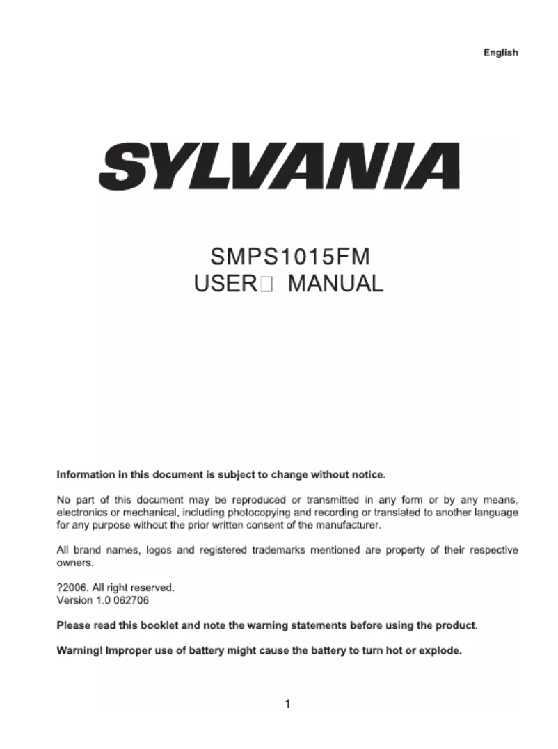 Page 1 de la notice Manuel utilisateur Sylvania SMPS1015FM