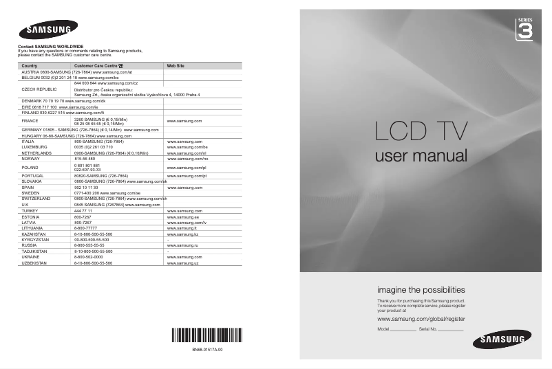 Page 1 de la notice Manuel utilisateur Samsung LE37A336J1D