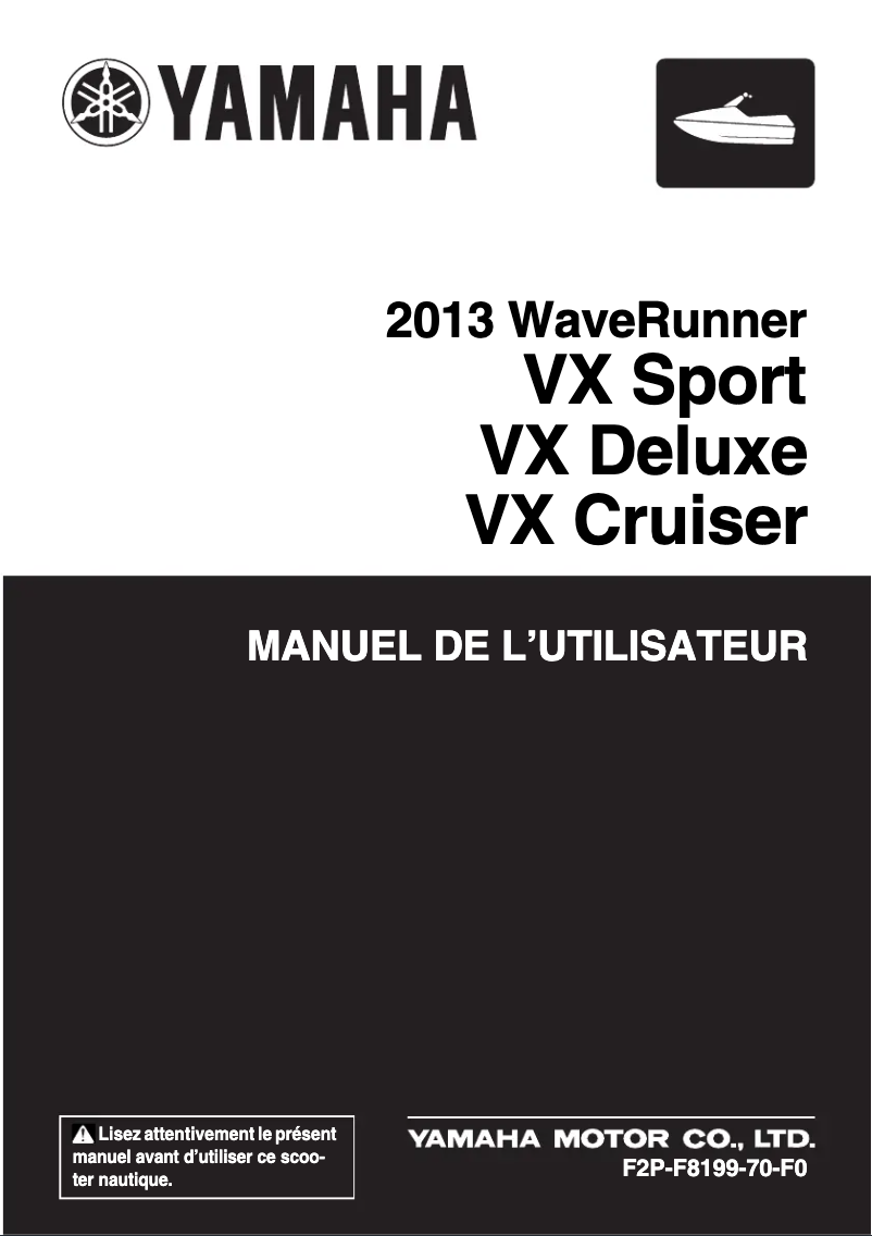 Page n°1 - Manuel utilisateur Yamaha WaveRunner VX Deluxe (2013)